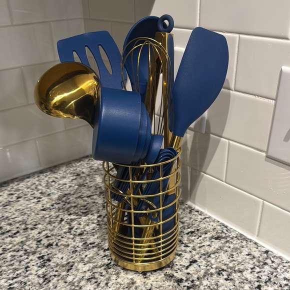Blue and Gold Cooking Utensil Set